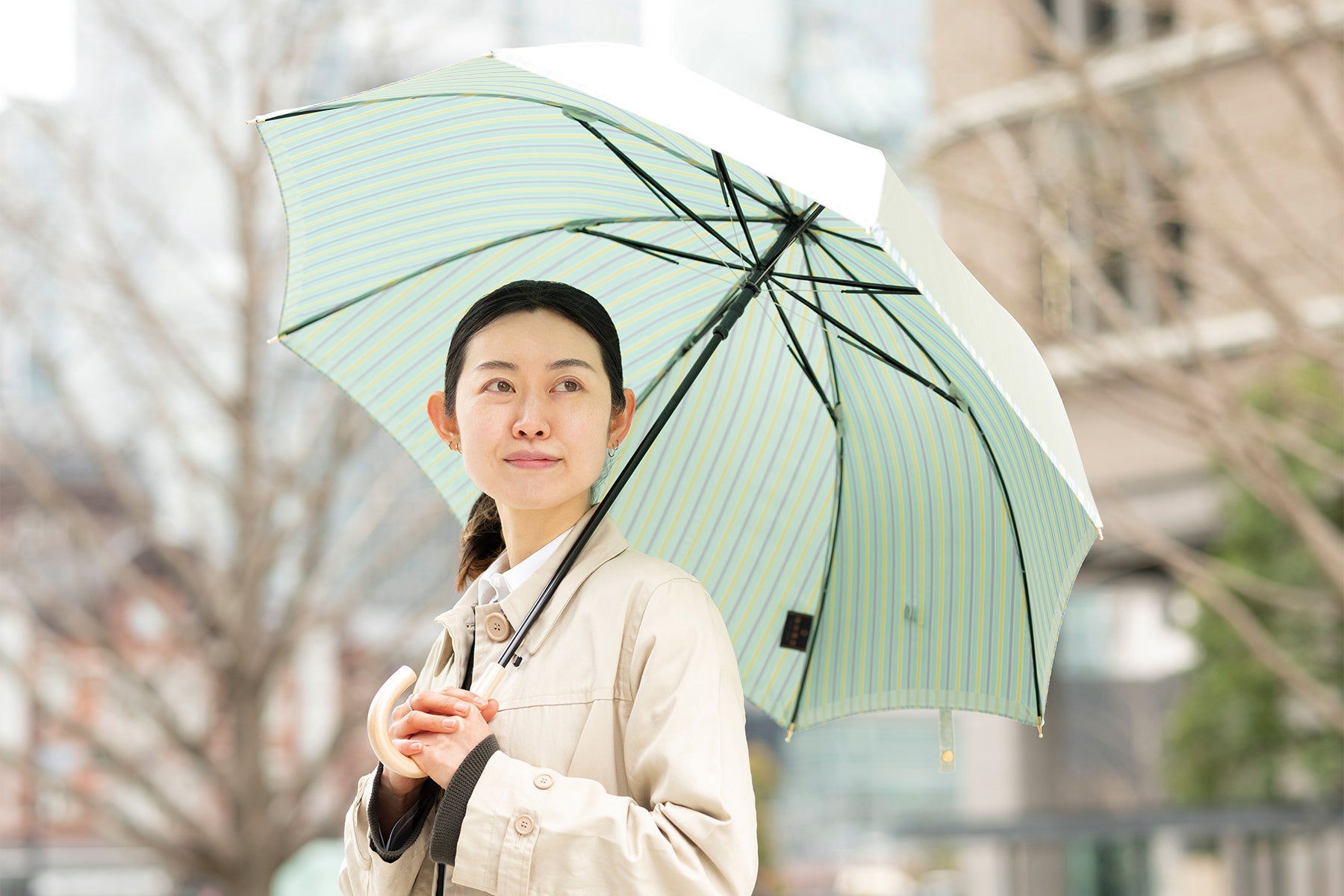 ストライプ柄の晴雨兼用婦人傘