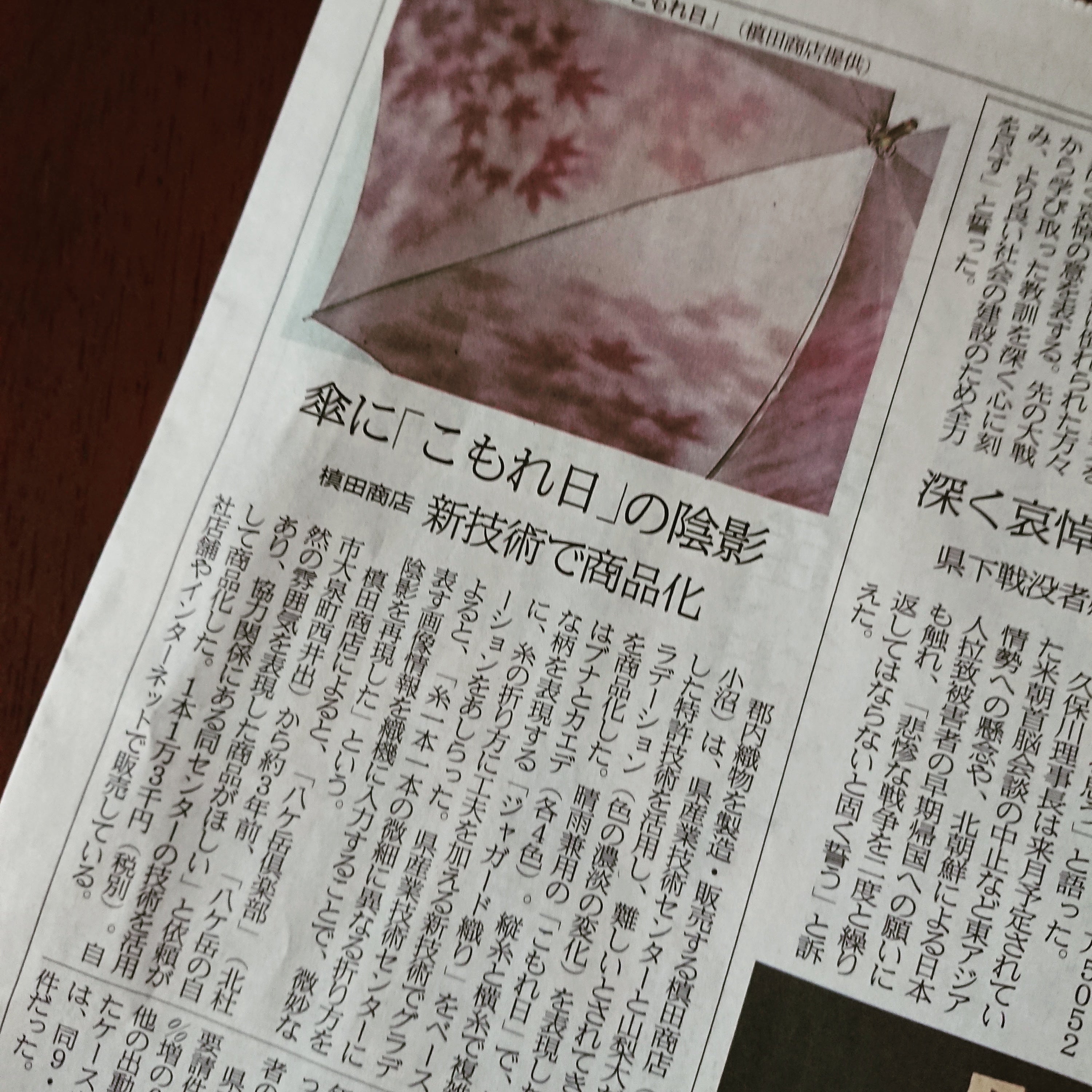 産経新聞に「こもれび」が掲載されました