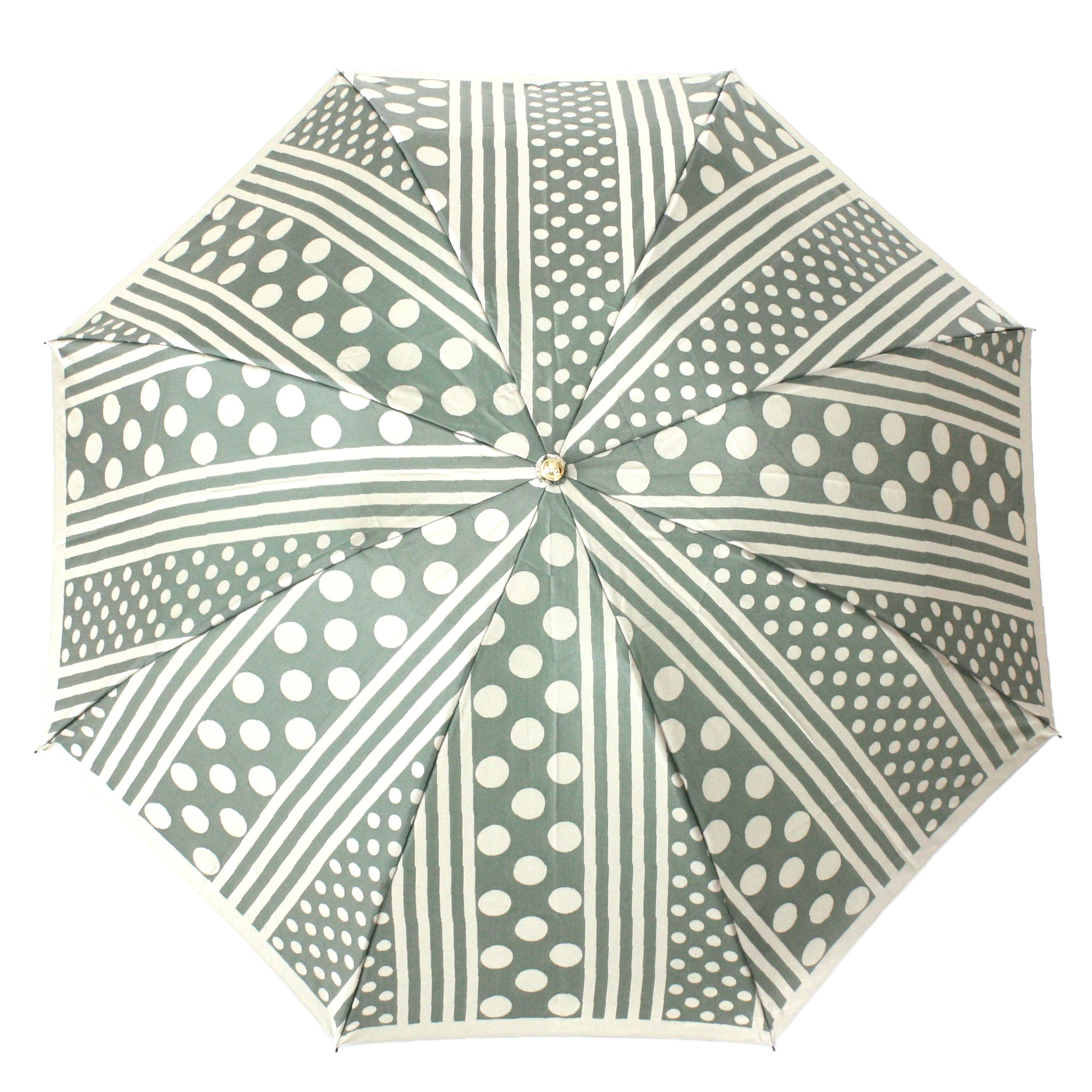 晴雨兼用 レディース kirie ドットとストライプ フォレストグリーン 折りたたみ傘