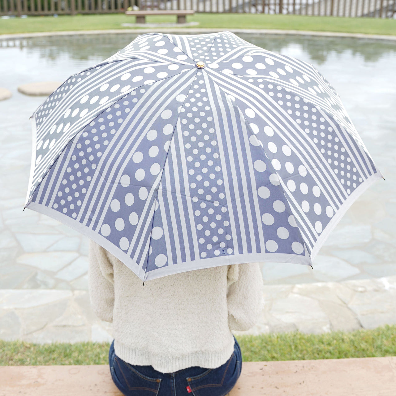 Kirie Dot and Stripe Folding Umbrella