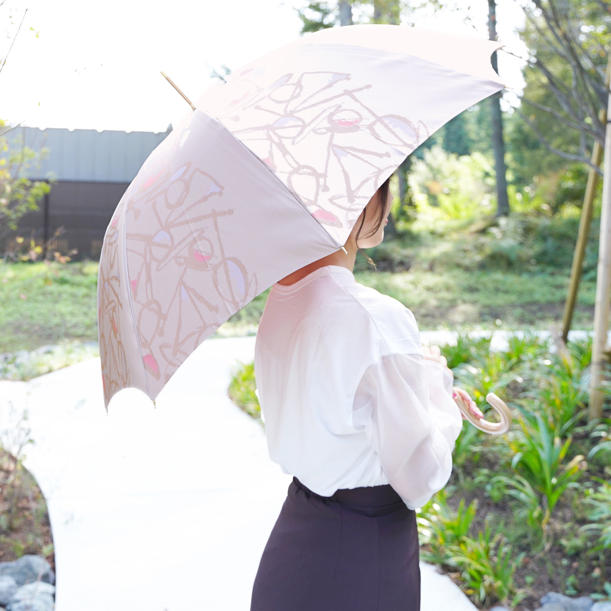 晴雨兼用 レディース Aneqdot 踊る ピンク 長傘