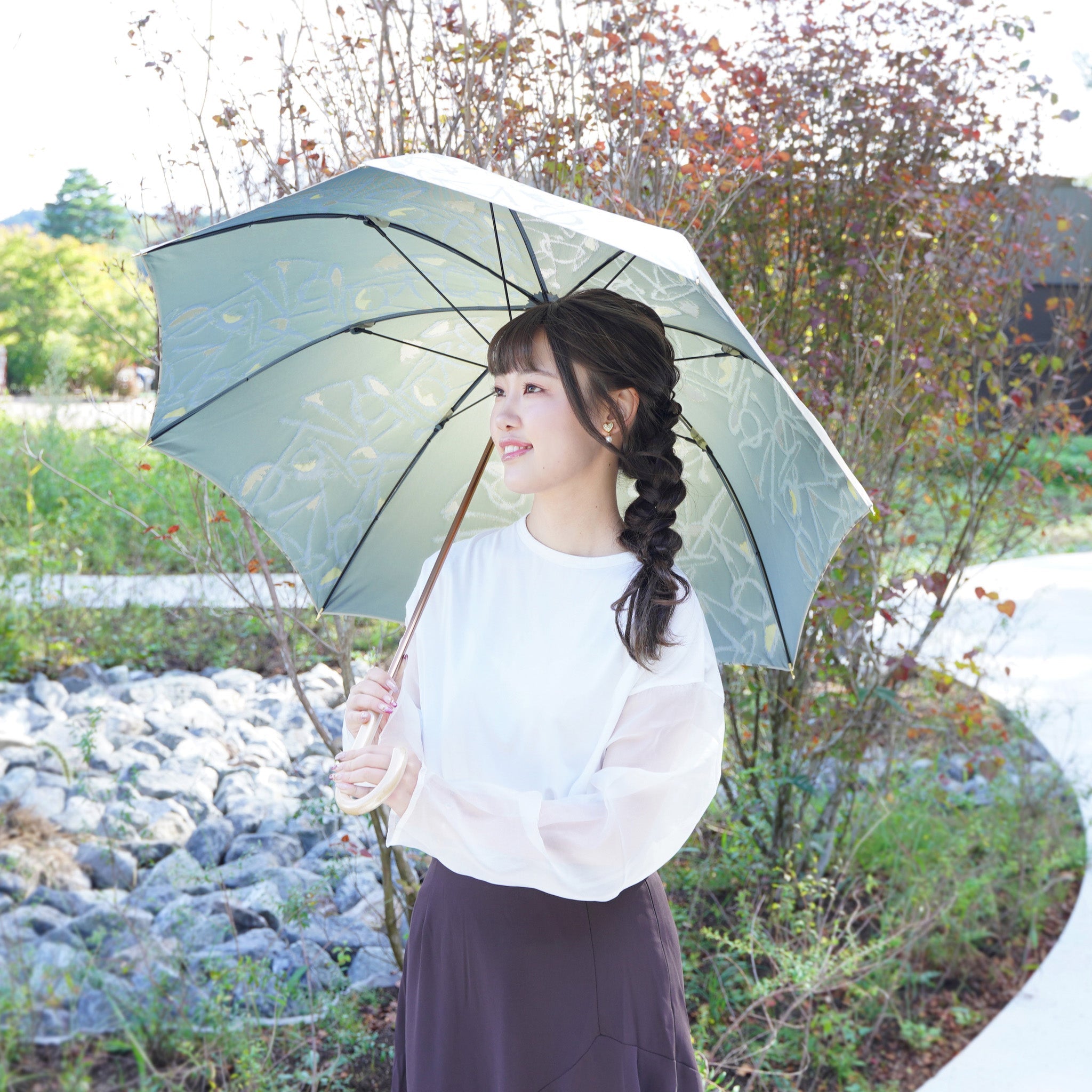 晴雨兼用 レディース Aneqdot 踊る グリーン 長傘