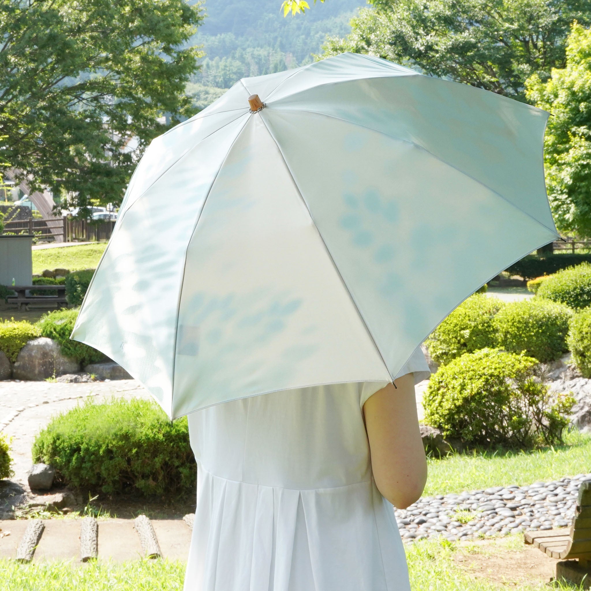 晴雨兼用折りたたみ傘 レディース こもれび ブナ ライトグリーン