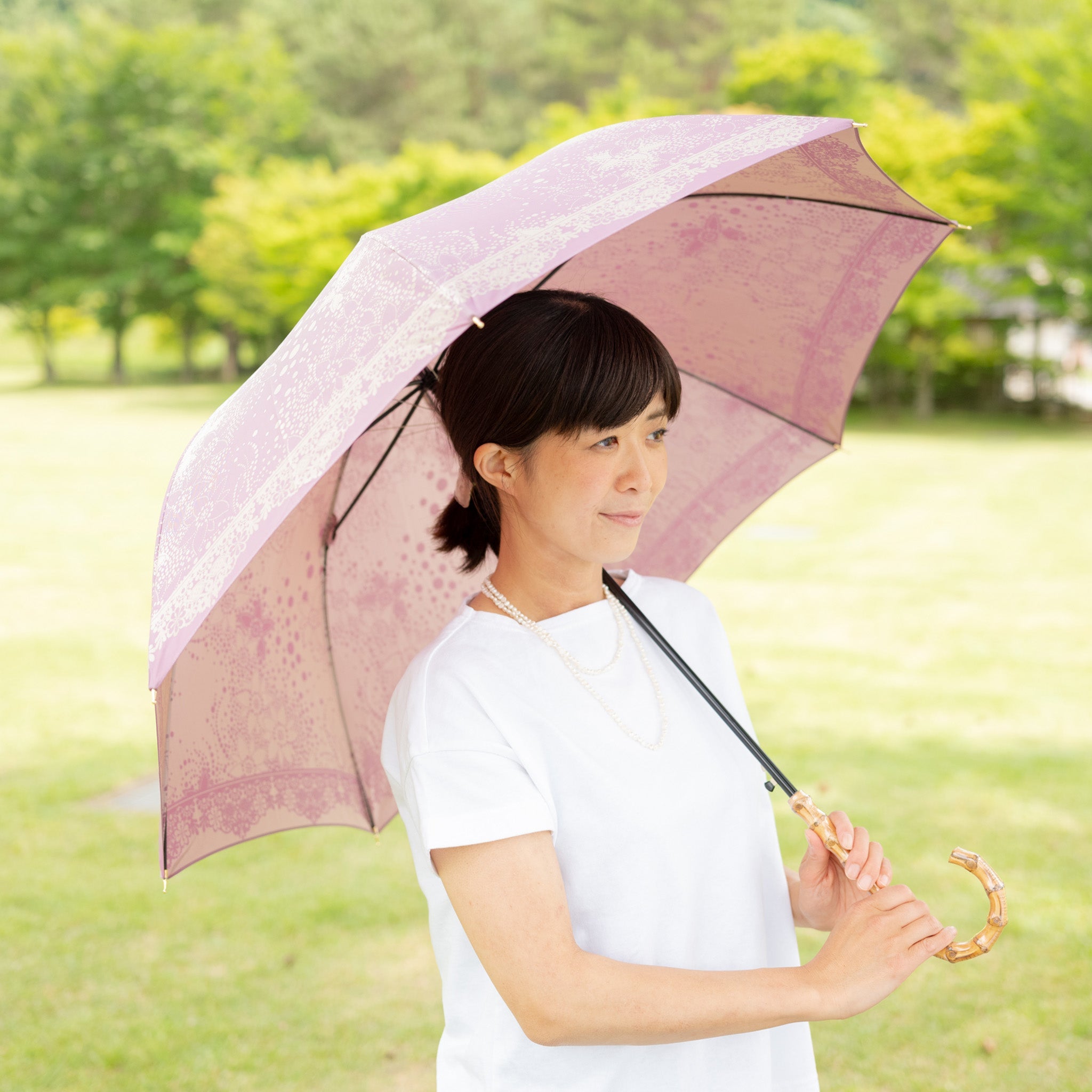 晴雨兼用 レディース kirie ドットフラワー アメジスト 長傘 サイズイメージ