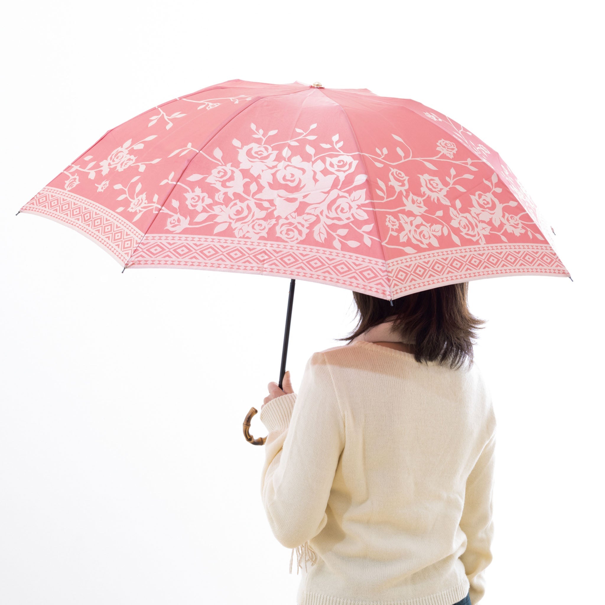 晴雨兼用 レディース kirie バラ フレンチレッド 折りたたみ傘