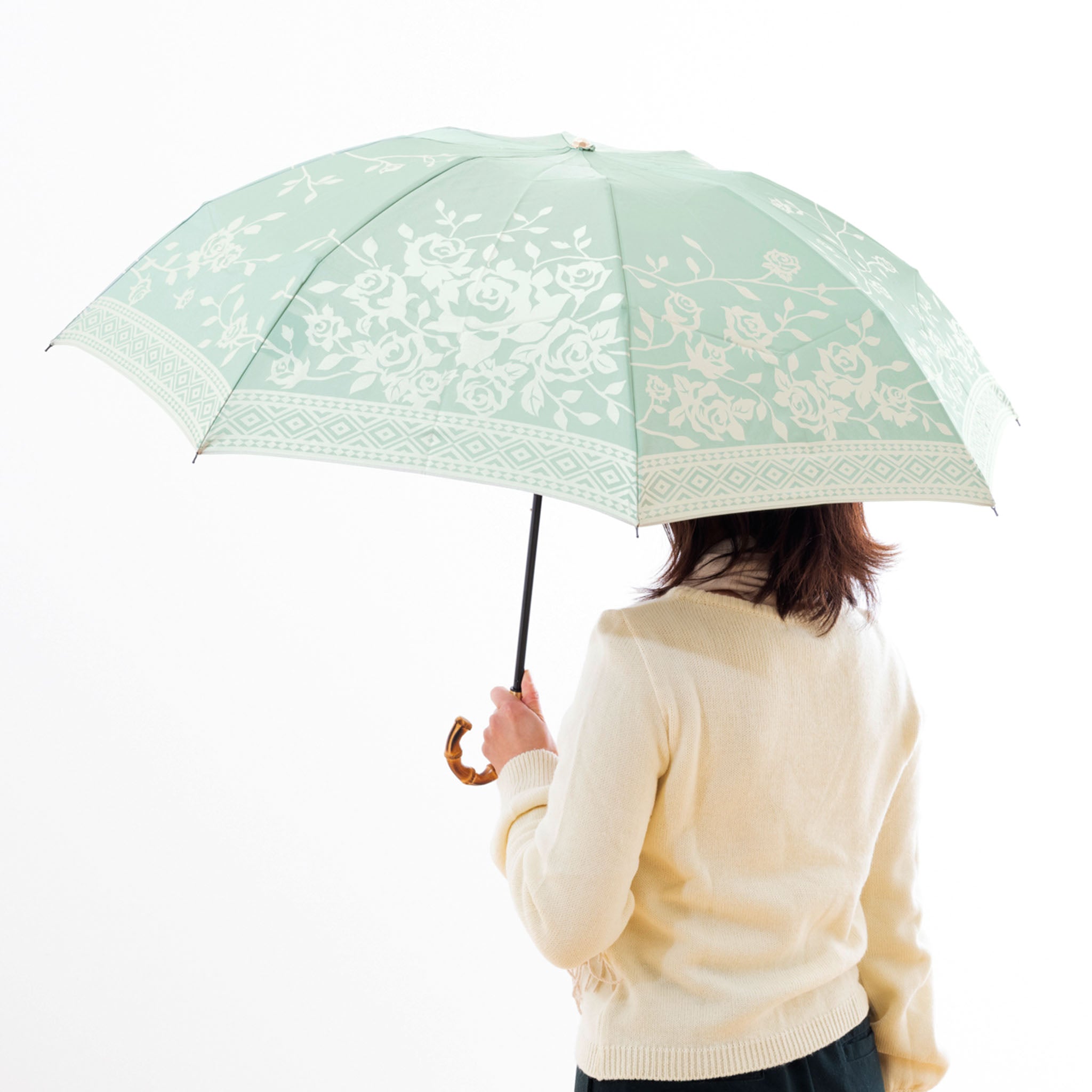 晴雨兼用 レディース kirie バラ セイジグリーン 折りたたみ傘