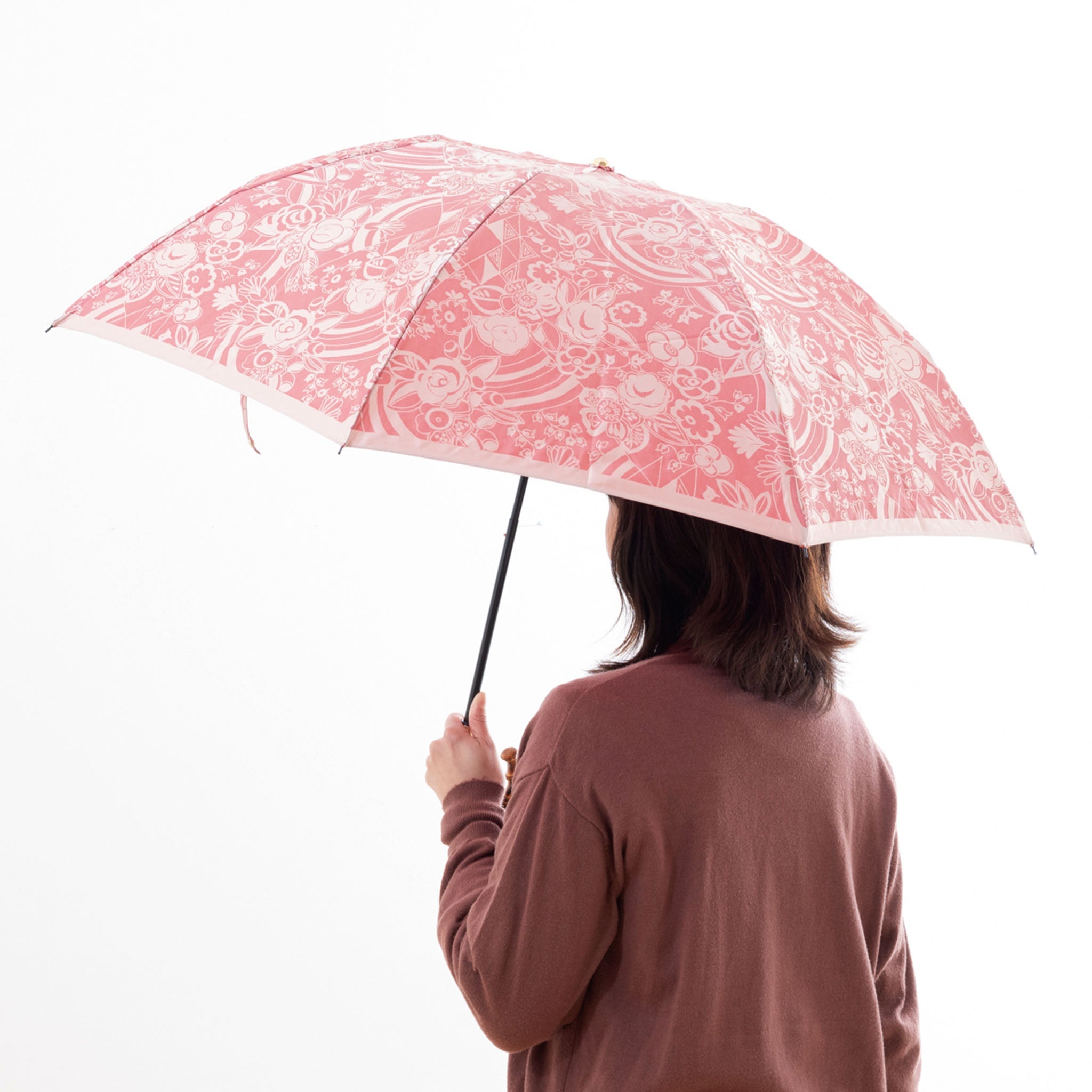 晴雨兼用 レディース kirie 更紗 ルージュ 折りたたみ傘