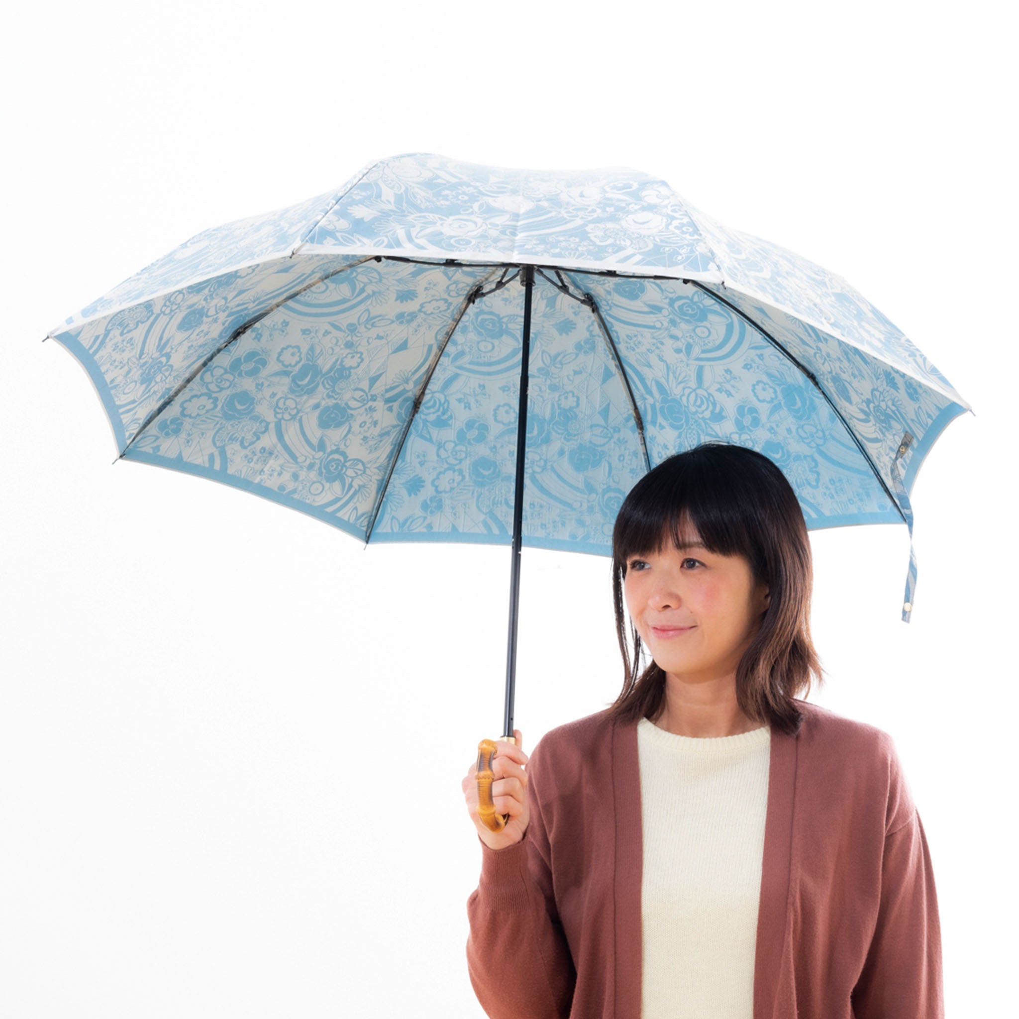 晴雨兼用 レディース kirie 更紗 レイクブルー 折りたたみ傘