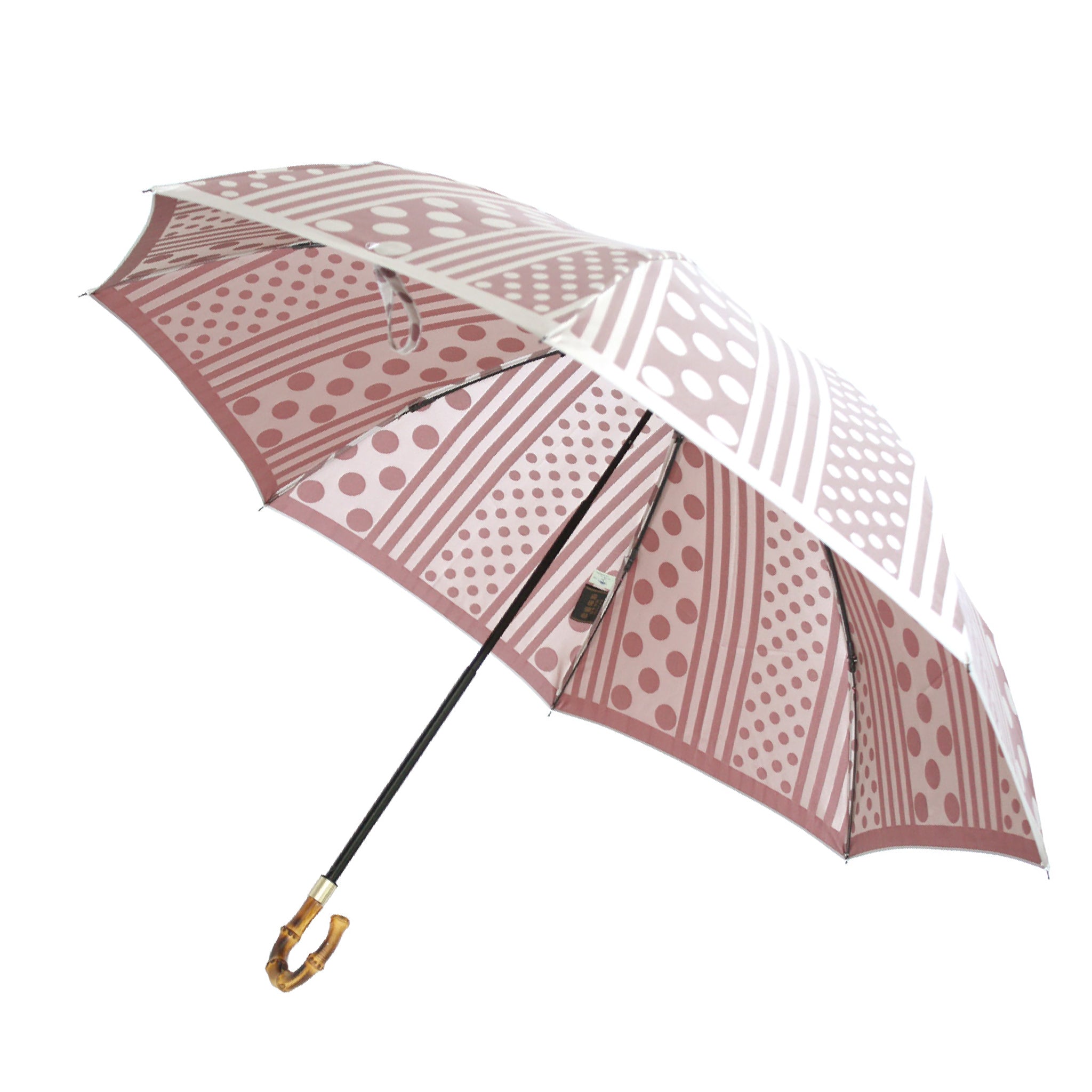 晴雨兼用 レディース kirie ドットとストライプ アンティークボルドー 折りたたみ傘