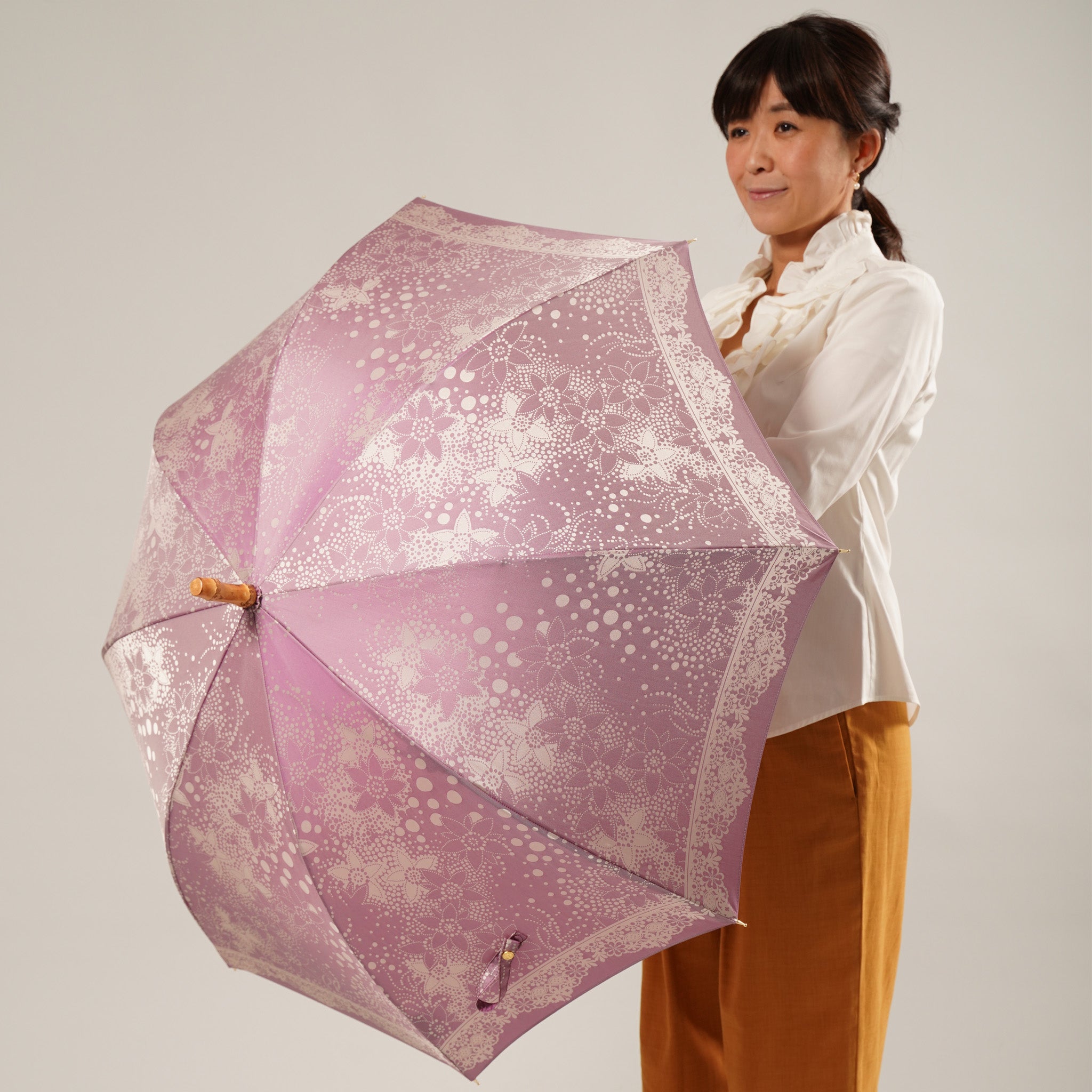 晴雨兼用 レディース kirie ドットフラワー アメジスト 長傘 サイズイメージ