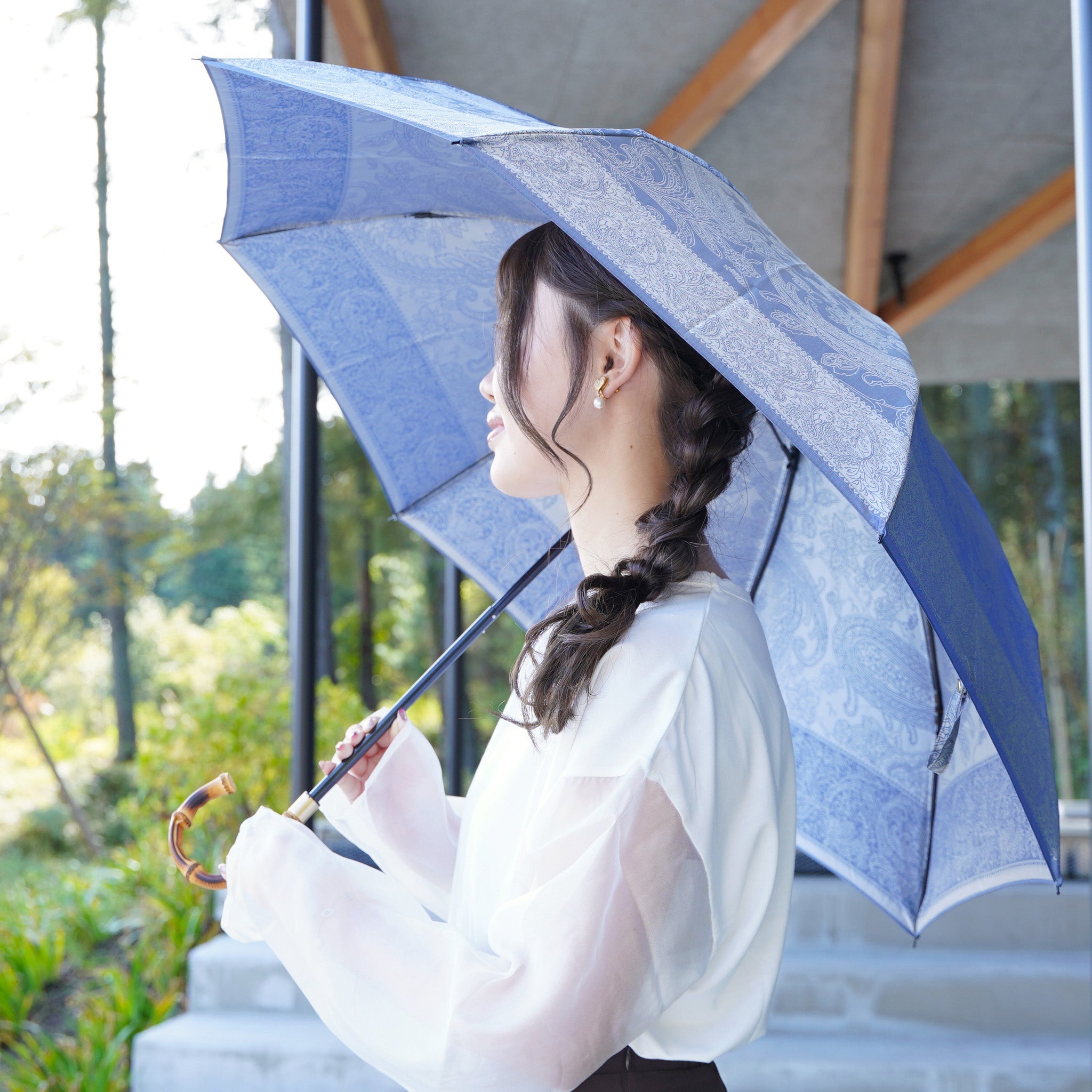 晴雨兼用 レディース kirie ペイズリー ミステリアスブルー 折りたたみ傘