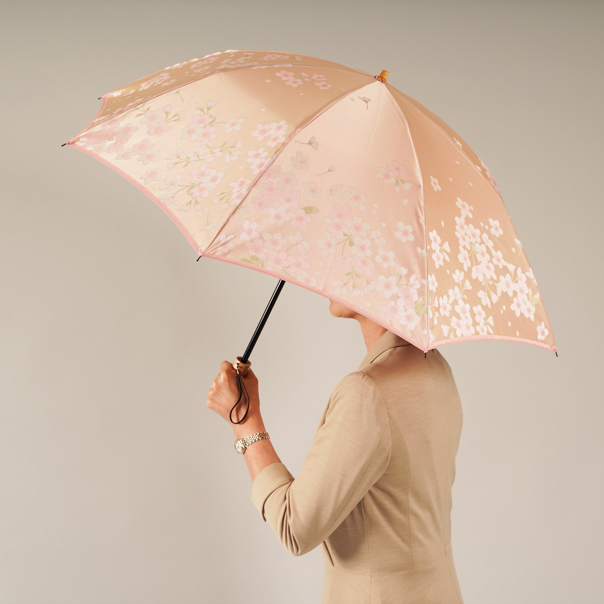 晴雨兼用　レディース　絵おり　桜　ピンク　折りたたみ傘　サイズイメージ