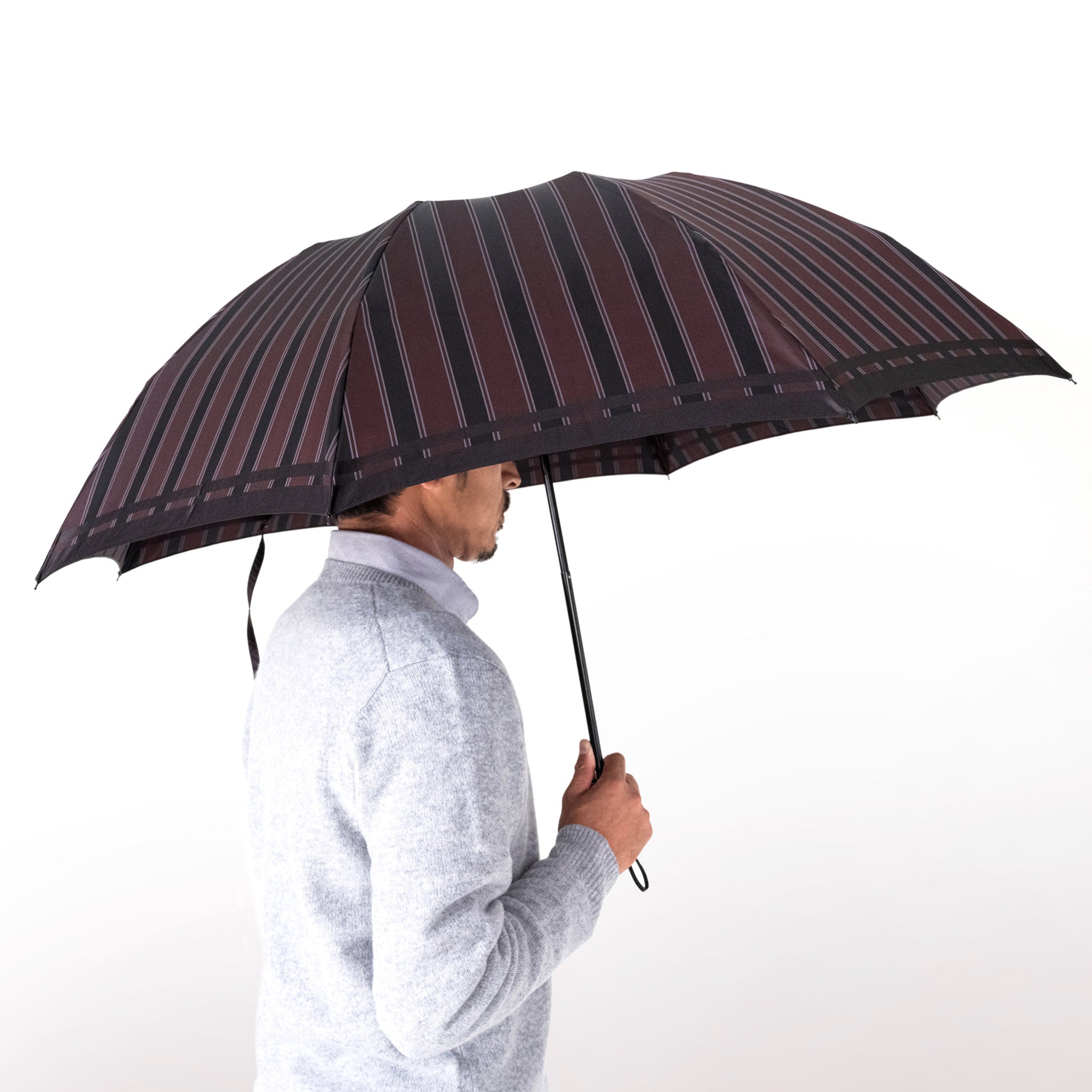 Tie　Stripe×Plain　WINE　折りたたみ傘　サイズイメージ