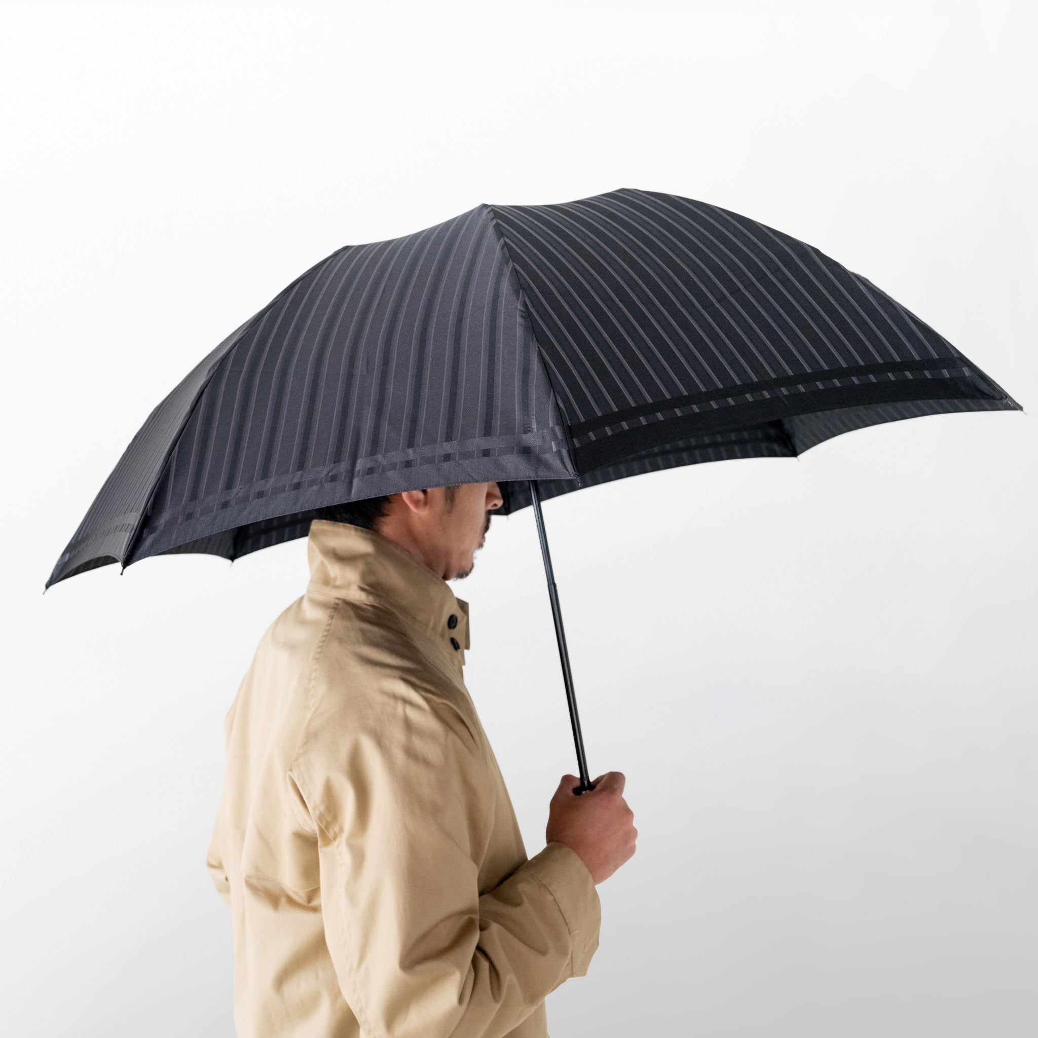 Tie　Stripe×Plain　BLACK　折りたたみ傘　サイズイメージ