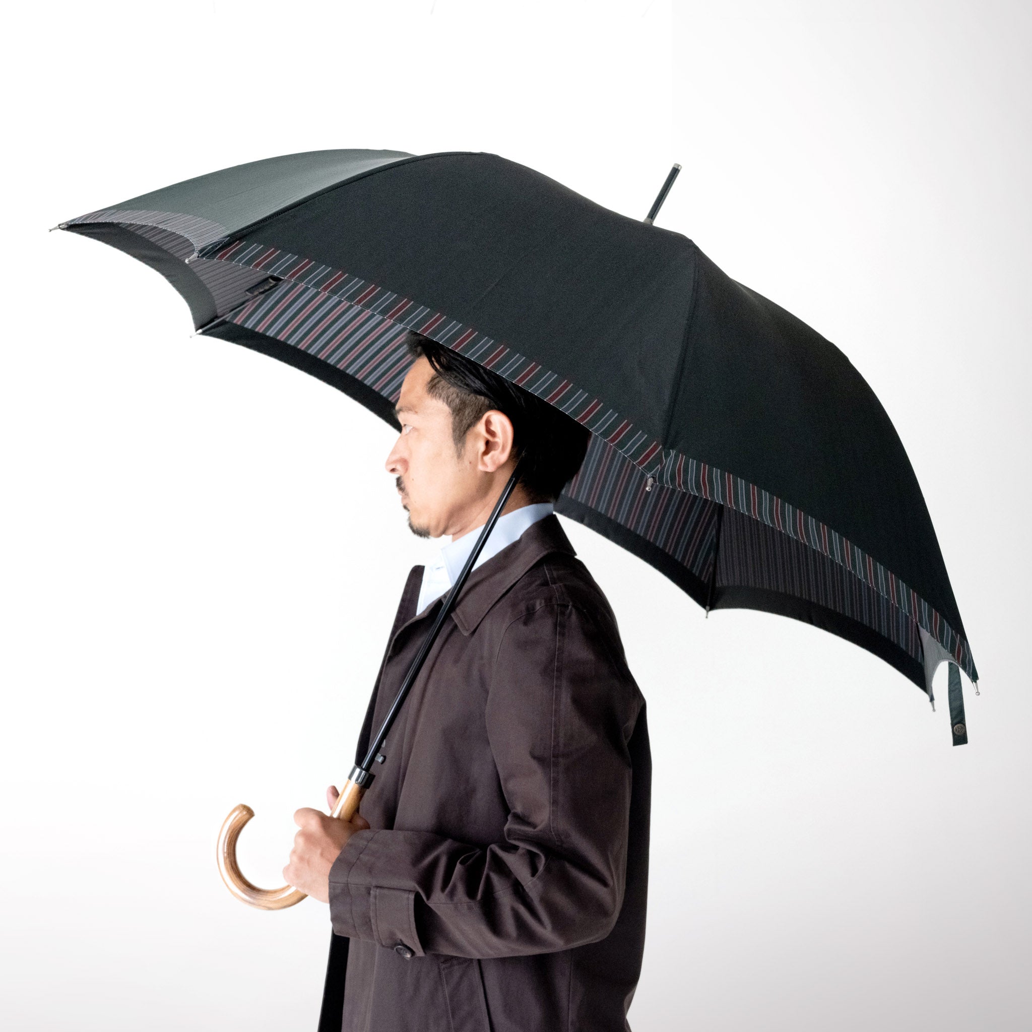 晴雨兼用　メンズ　Tie Plain×Stripe  GREEN　長傘　サイズイメージ