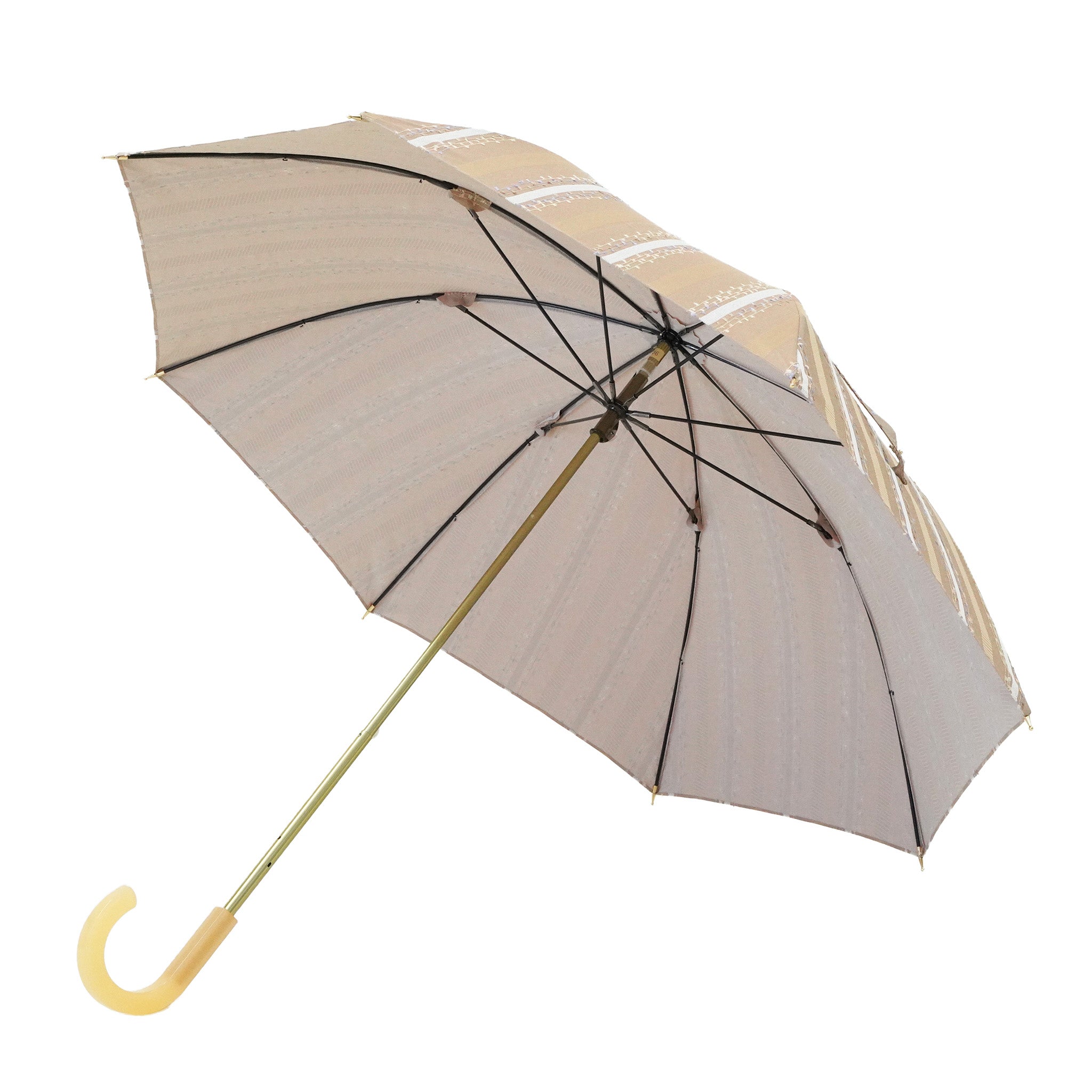 晴雨兼用　レディース　feel.t　ファンシーストライプ　ピンクベージュ　スライドショート傘
