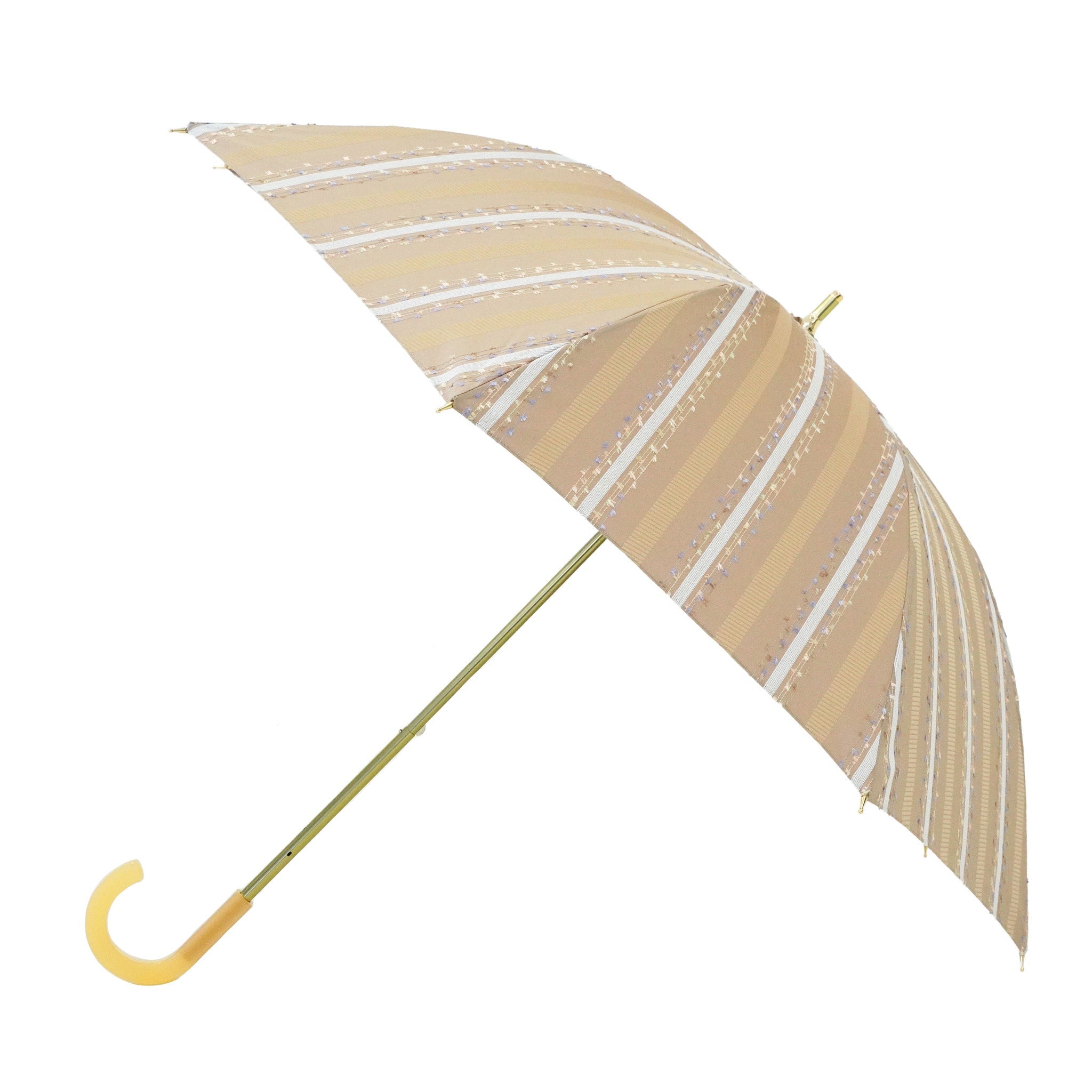 晴雨兼用　レディース　feel.t　ファンシーストライプ　ピンクベージュ　スライドショート傘
