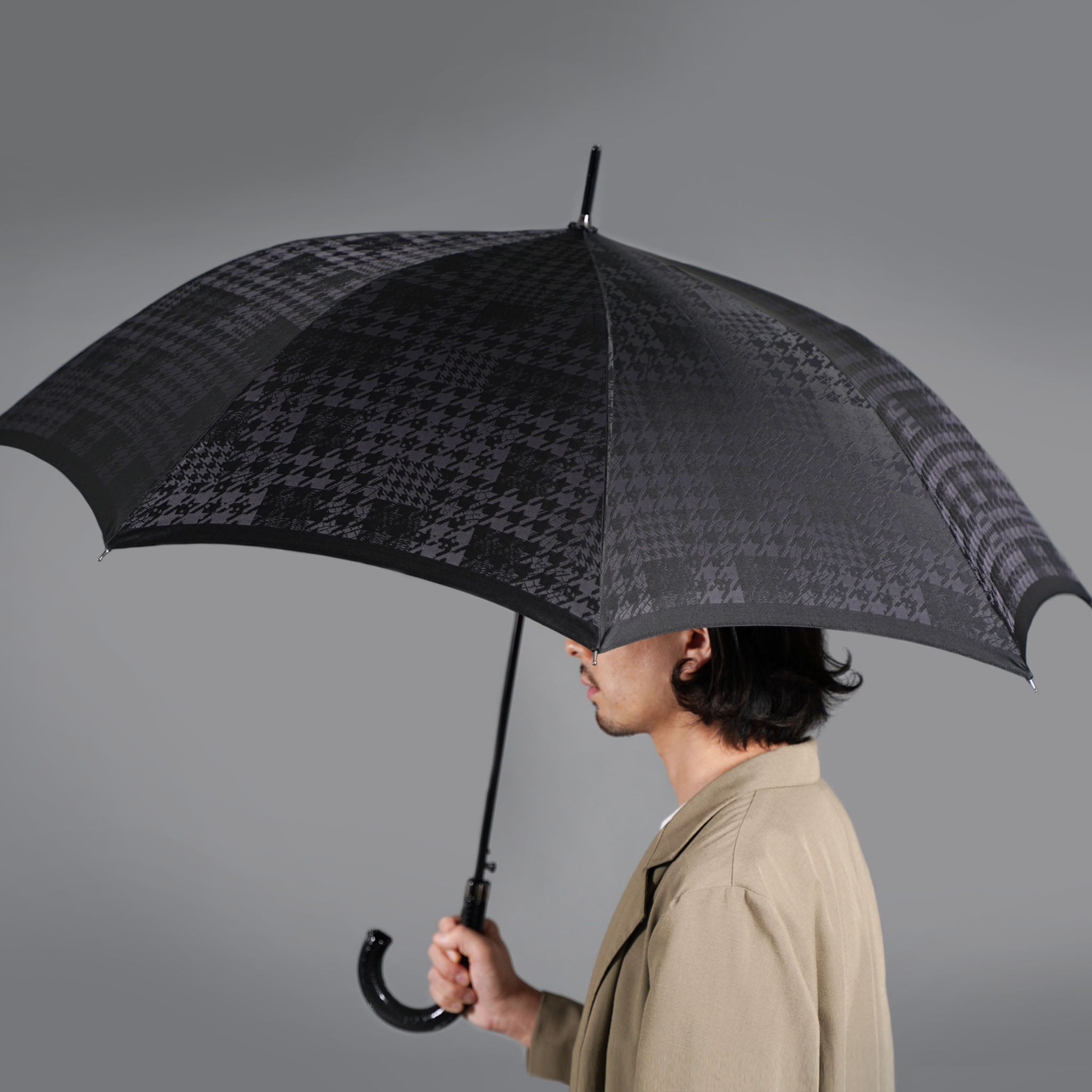 晴雨兼用　メンズ　monotone　千鳥チェック　名長傘　サイズイメージ