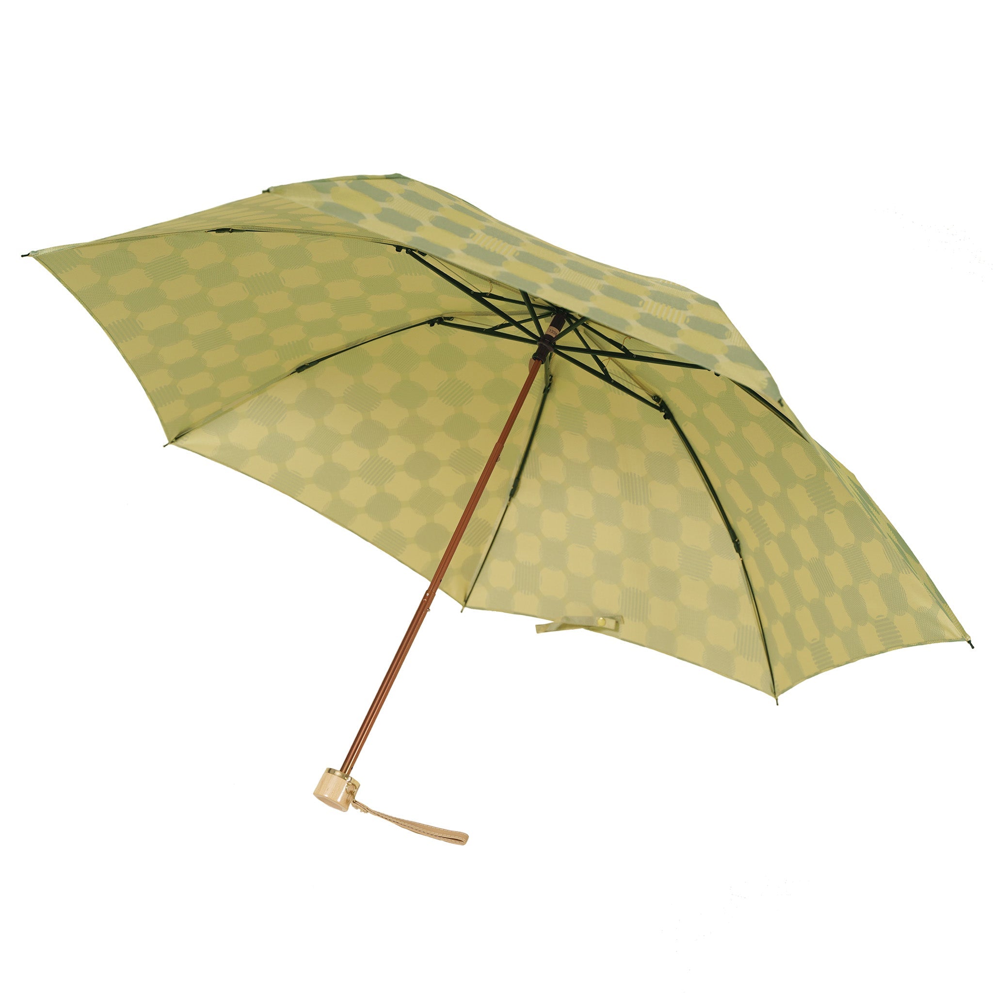 晴雨兼用　レディース　ノルディック　ドットコラージュ　グリーン　折りたたみ傘