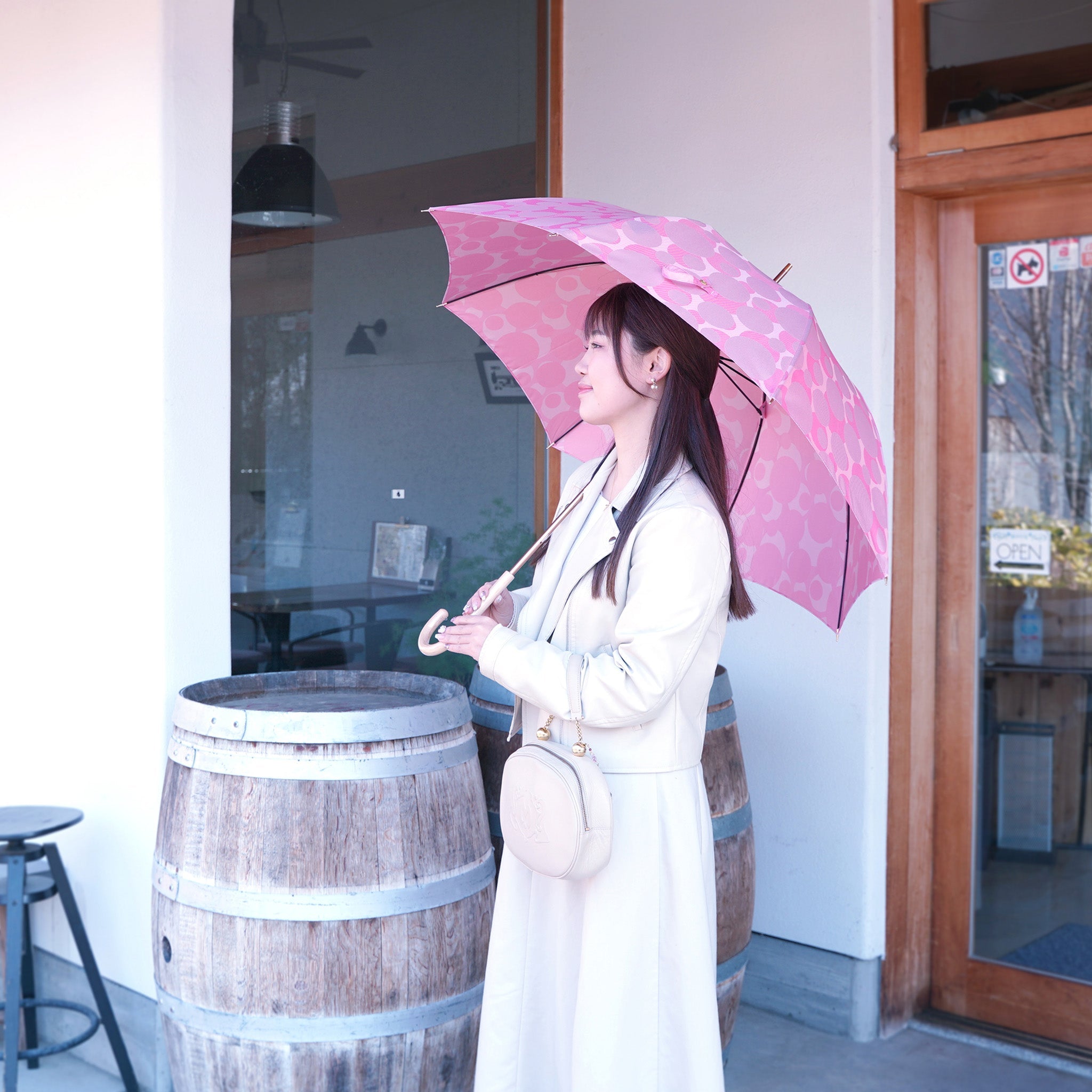 晴雨兼用　レディース　ノルディック　バブル　ピンク　長傘　サイズイメージ