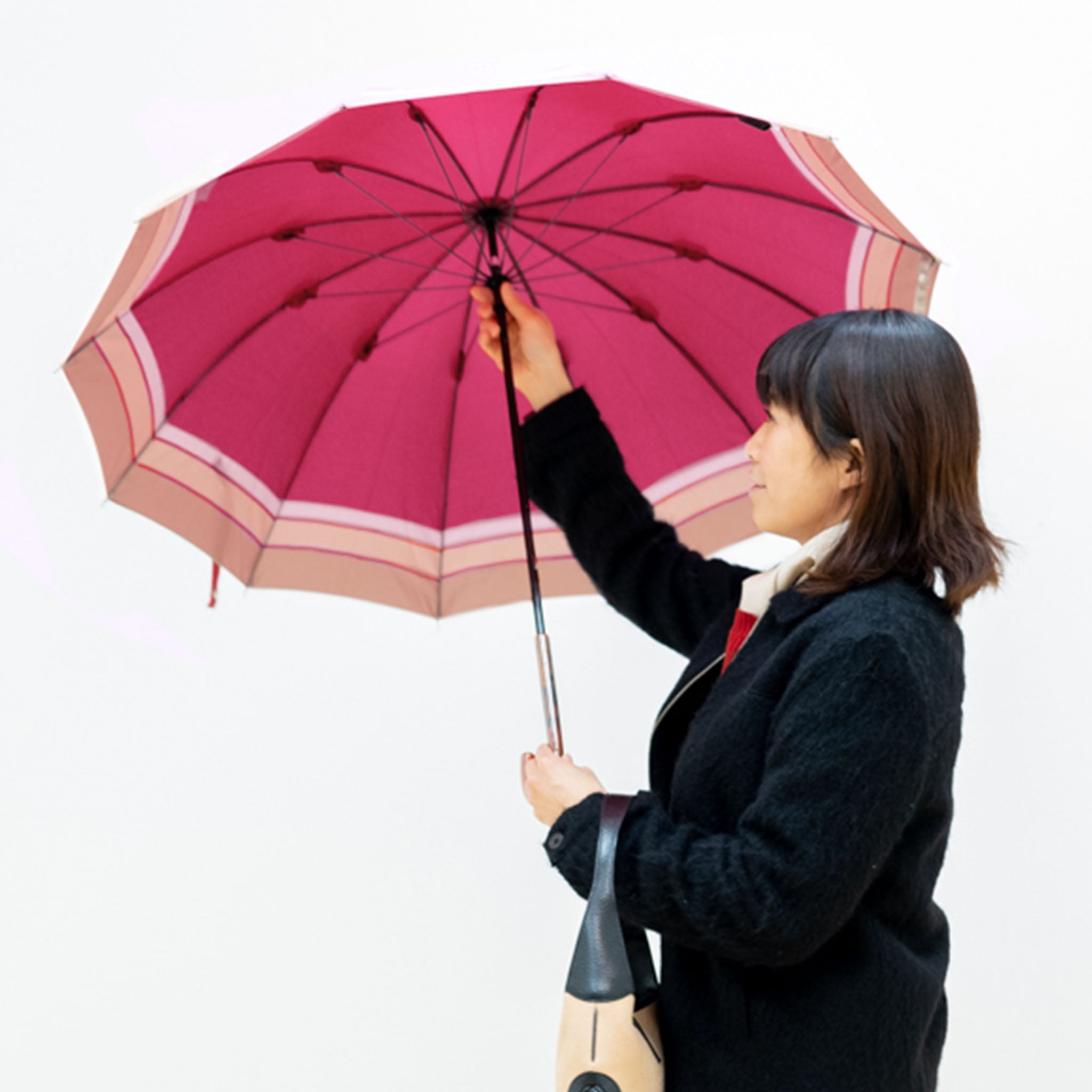 晴雨兼用　レディース　SCENE　ビッグボーダー　マゼンタ　長傘