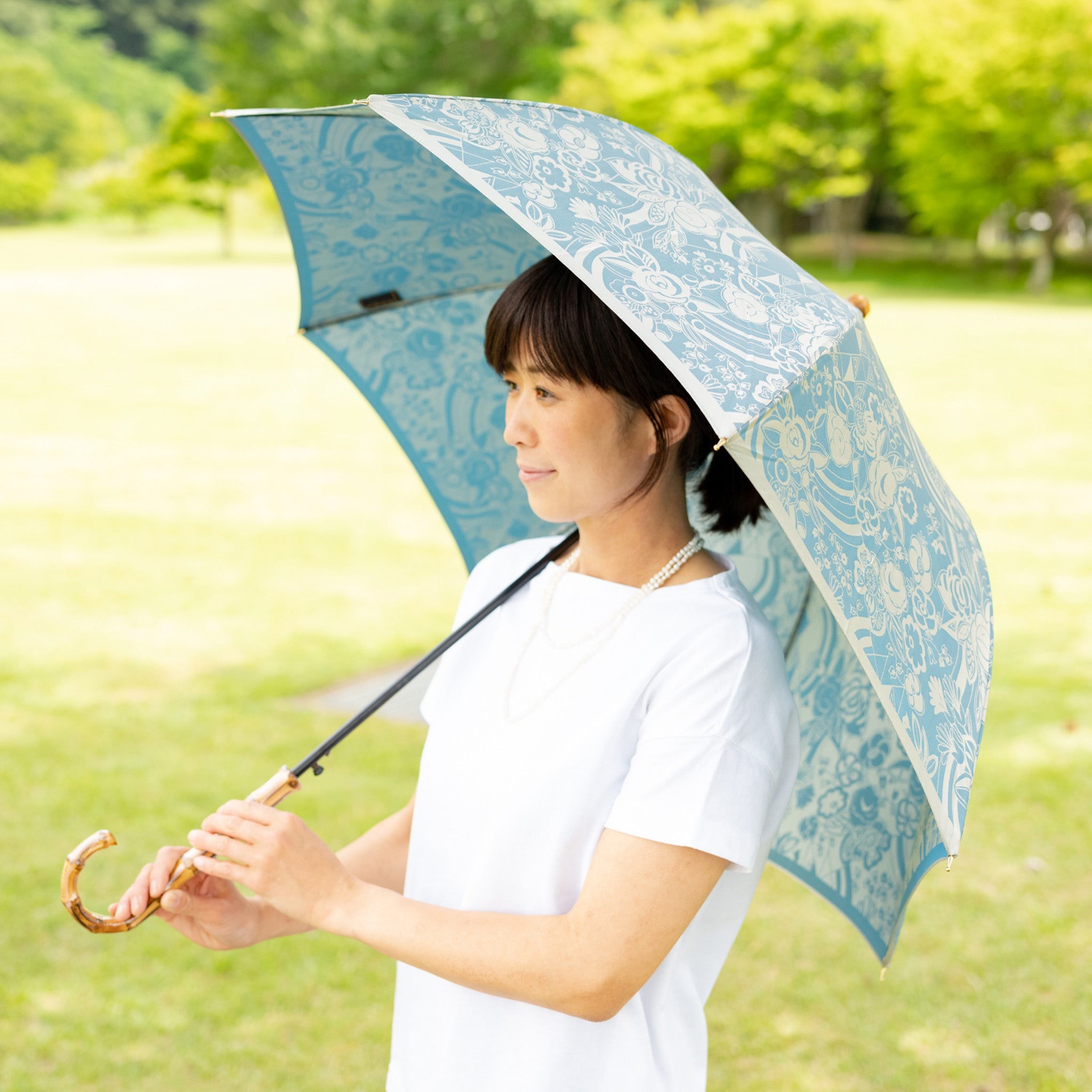 晴雨兼用　レディース　kirie　更紗　レイクブルー　長傘　サイズイメージ