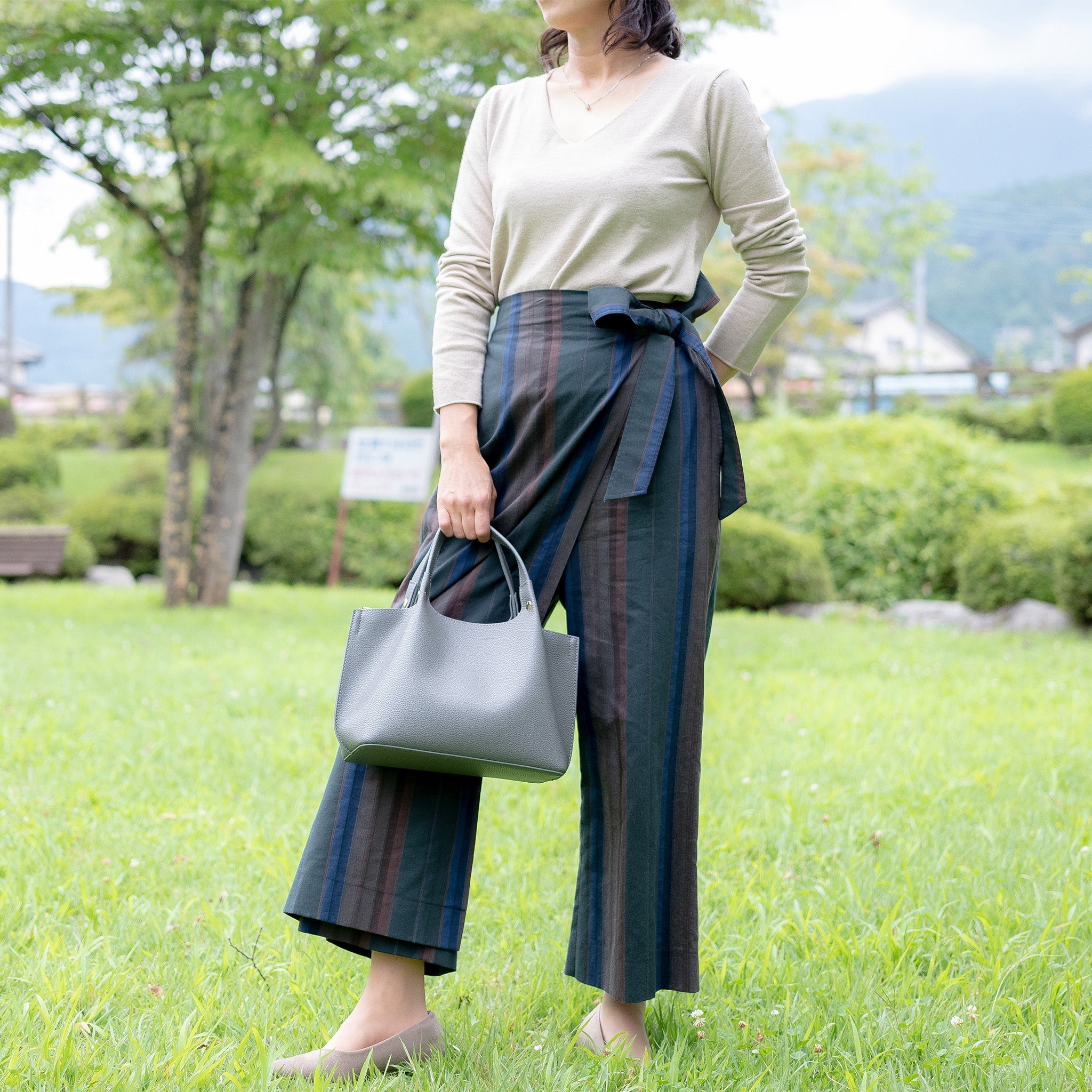 clotho ラップパンツ　グリーン　着用イメージ（身長160㎝）