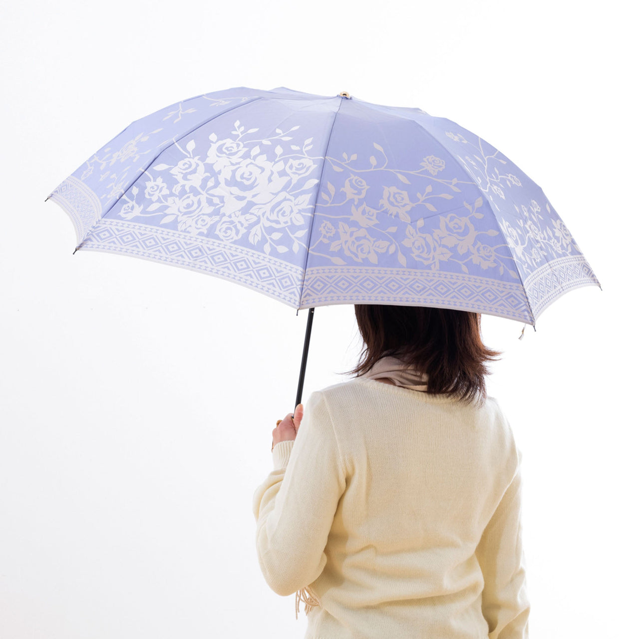 晴雨兼用　レディース　kirie　バラ　ロイヤルパープル　折りたたみ傘