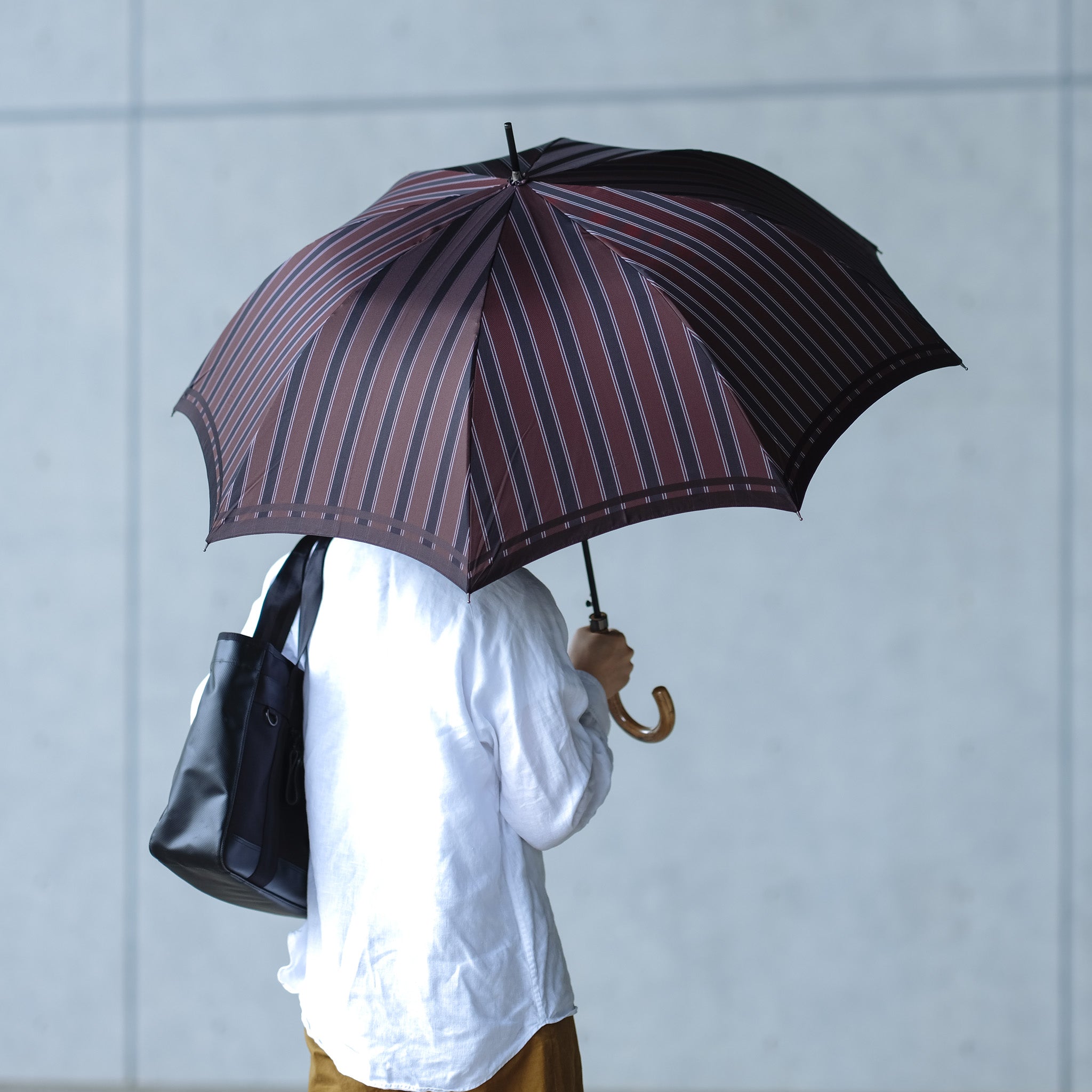晴雨兼用　メンズ　Tie Stripe×Plain WINE　長傘　サイズイメージ