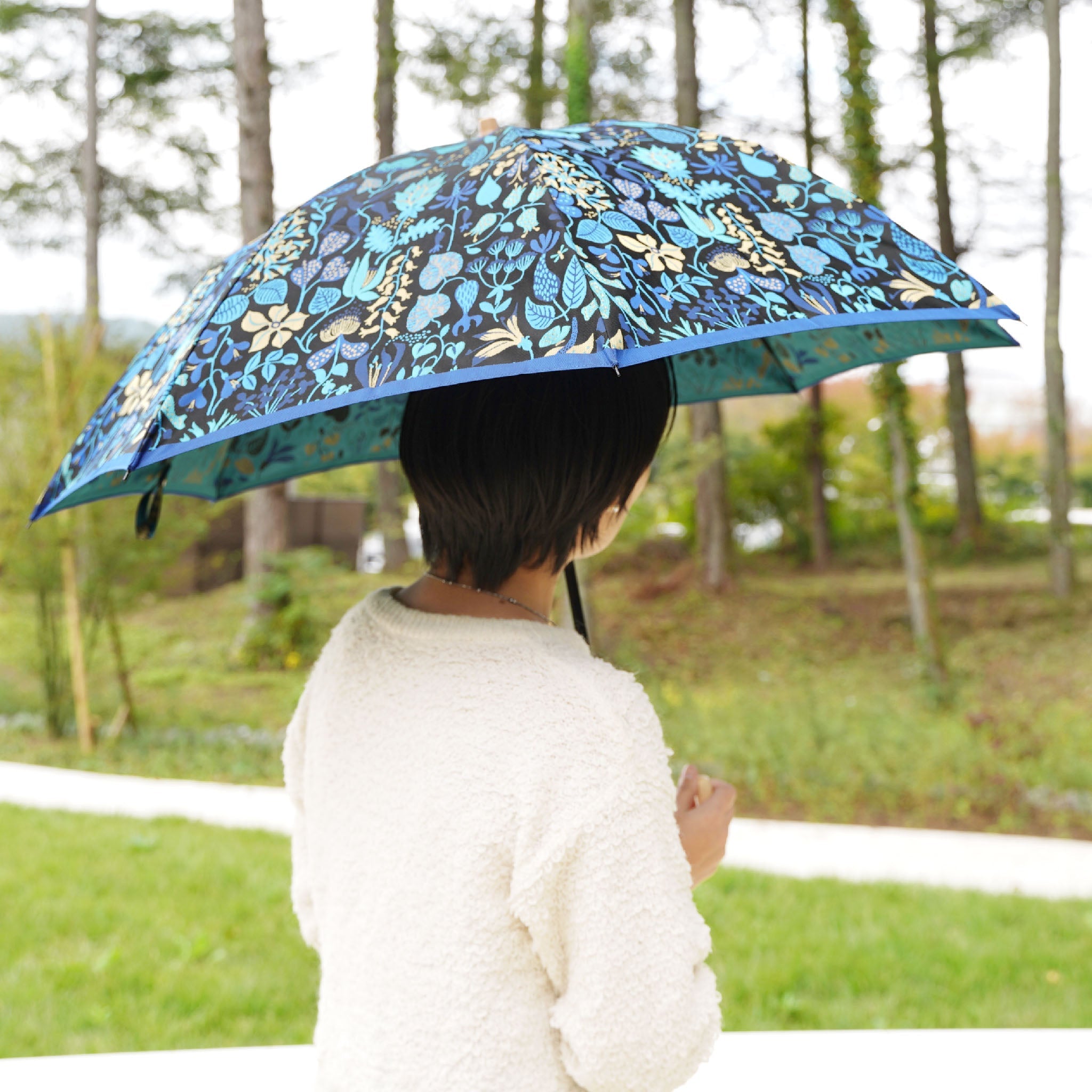 晴雨兼用　レディース　Stig L. HERBARIUM　ブルー　折りたたみ傘