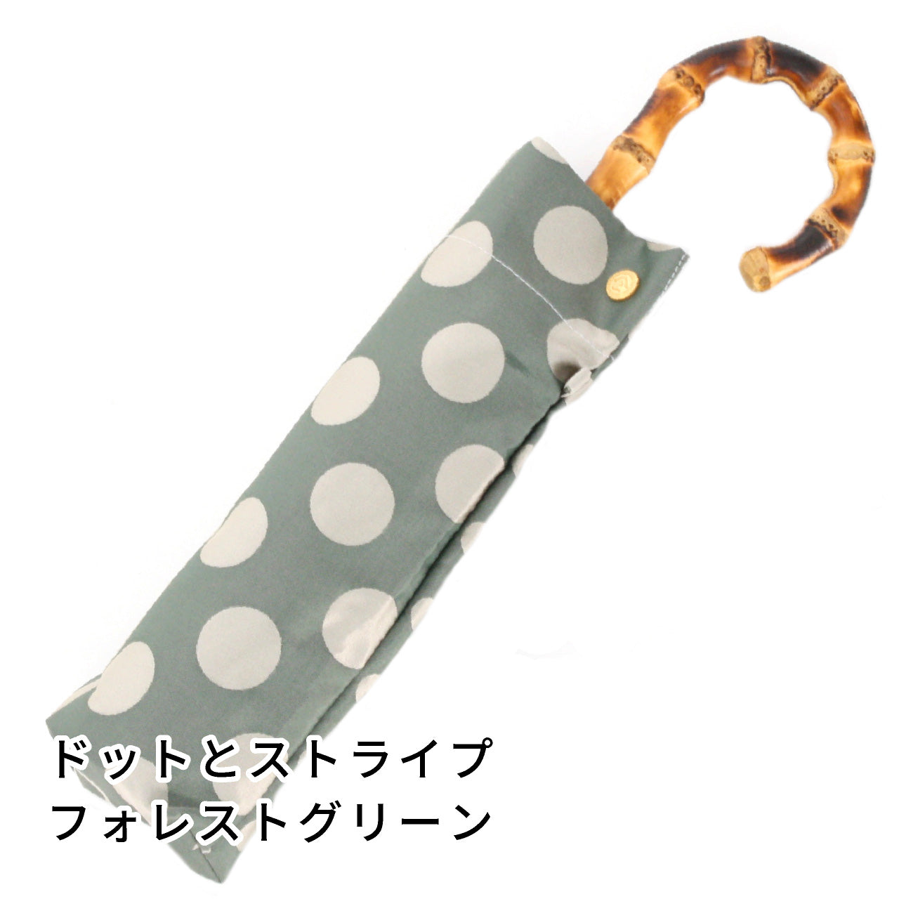 晴雨兼用　レディース　kirie　ドットとストライプ　フォレストグリーン　折りたたみ傘